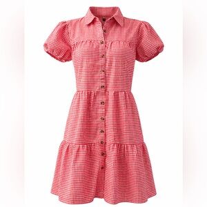 Speed Limit Red Gingham Puff Sleeve Tiered Mini Dress Cottagecore Size Small